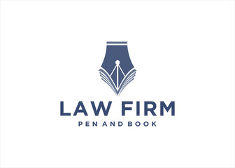 law firm logo design justice with abstract book and pen symbol