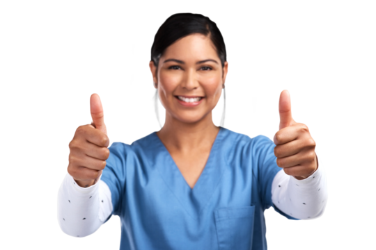 A doctor showing a thumbs up sign Isolated on a PNG background.
