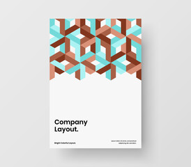 Abstract mosaic hexagons magazine cover layout. Minimalistic flyer A4 vector design concept.