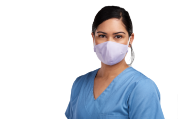 Portrait of a young doctor wearing a face mask Isolated on a PNG background.