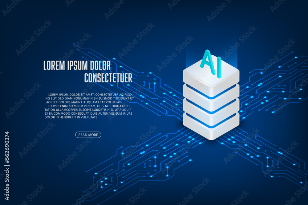 Poster vector isometric storage artificial intelligence concept. technology abstract background.