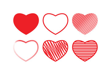 Vector hearts set. Flat, cartoon and line heart symbols. Isolated illustration collection.