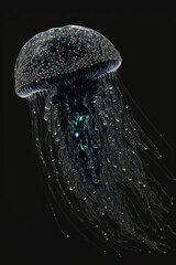 Abstract jellyfish on a black background. Generative AI 