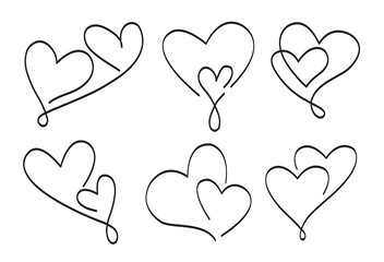 Vector set two lovers' hearts. Handmade vector calligraphy. Decor for greeting cards, mugs, photo overlays, t-shirt print.