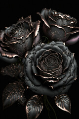 Black roses. Abstract floral design in pastel colors for prints, postcards or wallpaper. AI