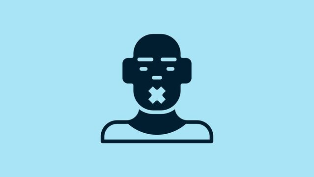 Blue Head of deaf and dumb guy icon isolated on blue background. Dumbness sign. Disability concept. 4K Video motion graphic animation