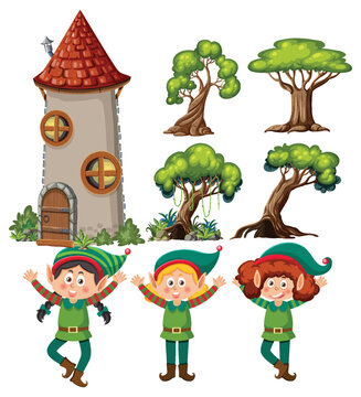 A set of fairytale cartoon characters