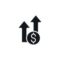 Increase in income. Up arrows and coin simple glyph icon. Vector solid isolated black illustration.