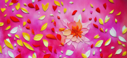 Pink and Colorful Flower Petals on Pink Background  generative AI