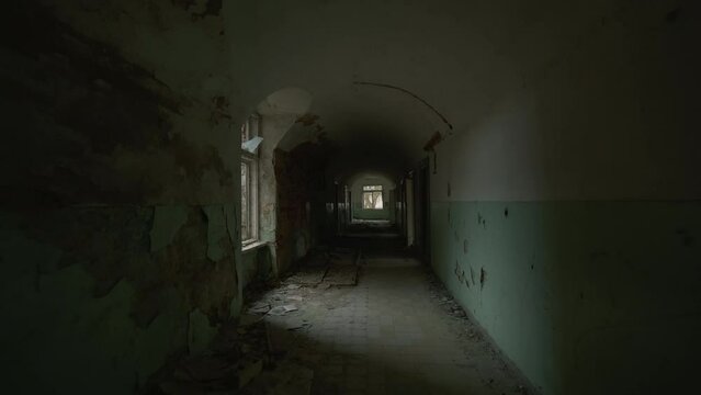 Grungy dark corridor in forsaken spooky building