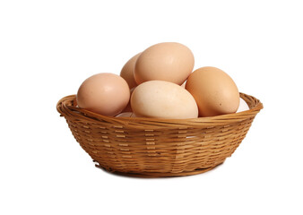 Basket of Farm Fresh Eggs Isolated on White Background
