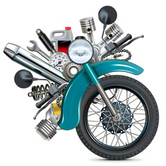 Vector Retro Motorcycle Wheel with Motorcycle Spares