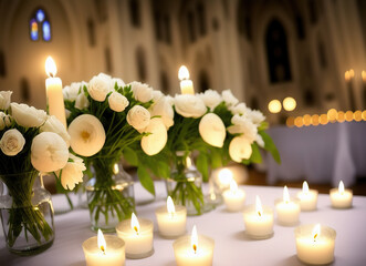 Flower and Candle Arrangement inside Church generative AI