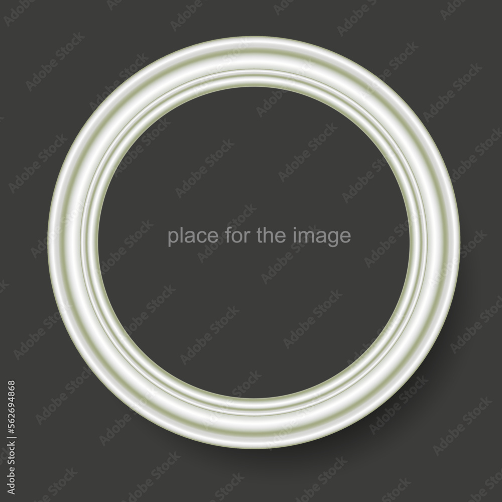 Poster an empty frame on the wall. template for text and image. round frame. vector drawing, 3d.