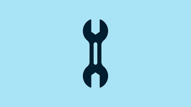 Blue Wrench spanner icon isolated on blue background. 4K Video motion graphic animation