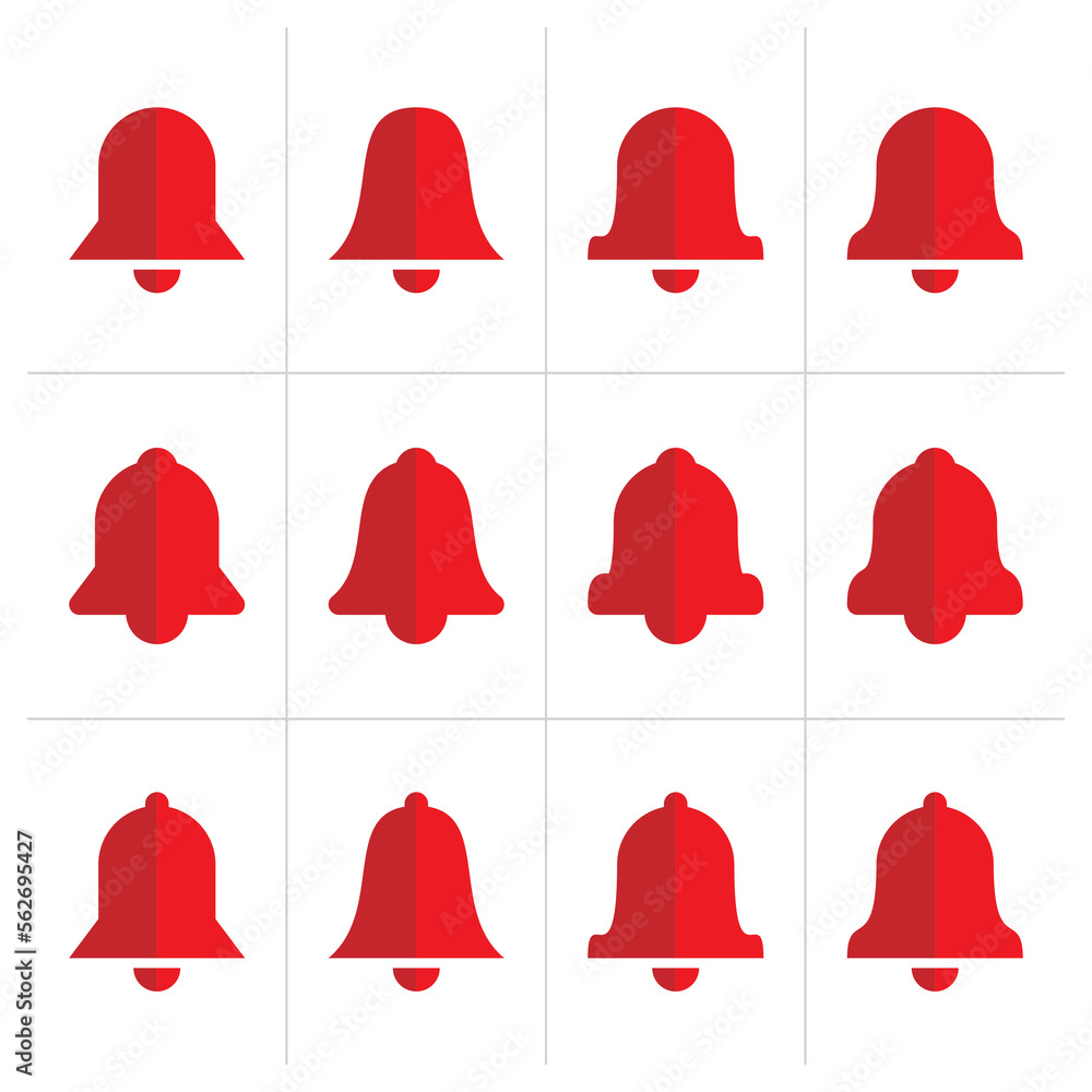 Poster notification red bell icon set. new message notification vector, white background design.
