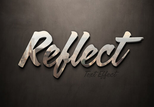 Metal Text Effect on Dark Concrete Wall with 3D Glossy Reflection Mockup
