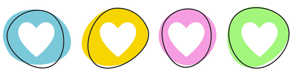 Banner mit 4 bunten Buttons: Herz, Liebe oder Favorit