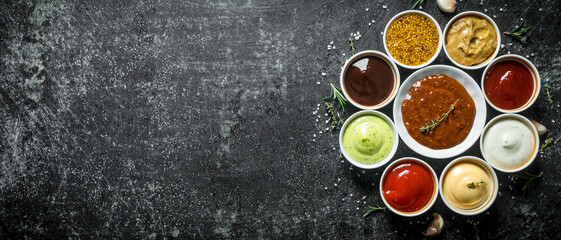 Variations of different types of sauces.