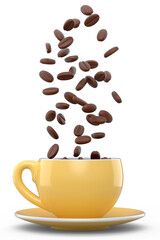 Ceramic coffee cup with coffee for americano, espresso, mocha, latte on white