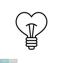 Heart shape in light bulb vector icon isolated