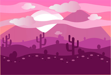 illustration landscape sunset or sunrise in vector