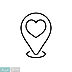 Map pointer with heart vector icon