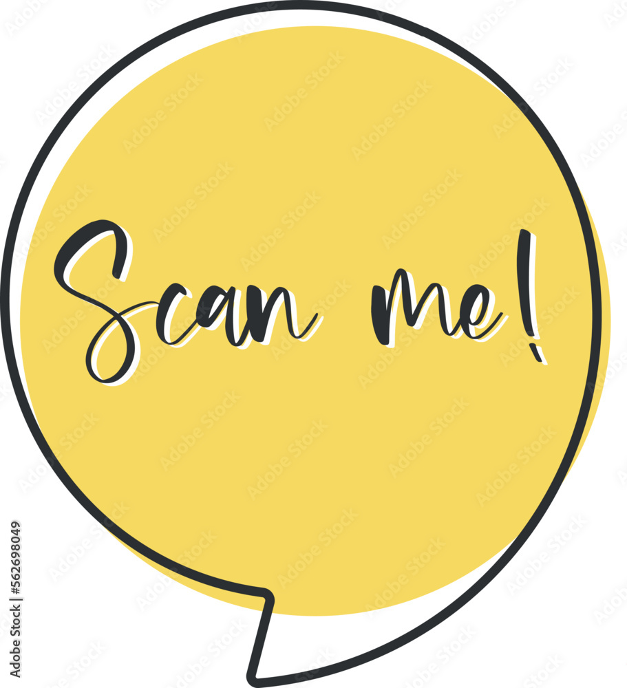 Poster qr code scan me in speech bubble, scan me concept, icon.