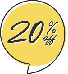 20 percent off. Colorful yellow speech bubble with quote. Blog management, blogging and writing for website. Concept poster for social networks, advertising, banner