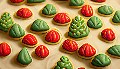Red and green christmas cookies with icing as seamless pattern