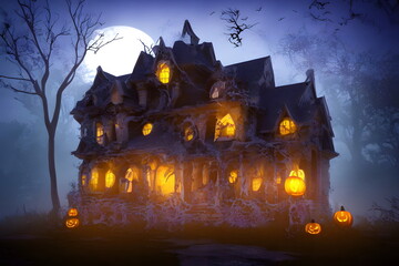 3d rendering illustration of Halloween house, generative ai