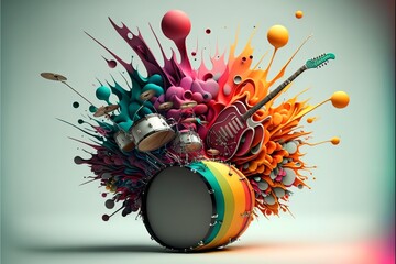 colorful music and instrument explosion - obrazy, fototapety, plakaty