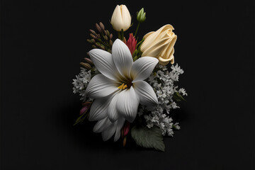 Funeral Flowers on Black Background - Watercolour (Generative AI Art)