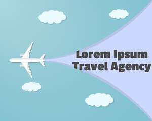 Plane and paper cut effect with text area vector banner, travel agency and tourism concept