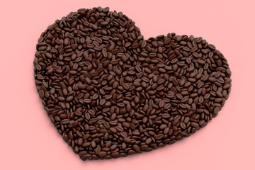 Roasted coffee beans spread out as background, concept takeaway food and drink