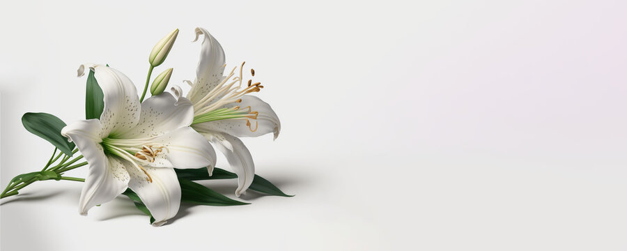 Funeral - Lily On White Background with copy space (Generative AI Art)