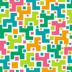 Geometric seamless pattern. Abstract style. Colorful shapes. Pink, orange, green colors. Print, textile, fabric, wrapping paper.