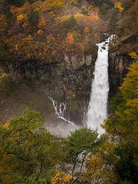 Scenic view of Kegon Falls at Nikko National Park during autumn