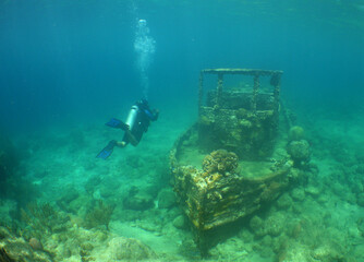 a sunken ship on a reef on the island of Curacao in the caribbean sea