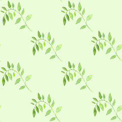 Watercolor seamless hand drawn floral pattern with green leaves