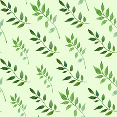 Naklejka na ściany i meble Watercolor seamless hand drawn floral pattern with green leaves
