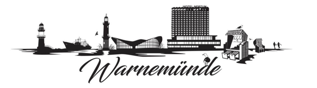 Skyline von Warnem&uuml;nde mit Hotel Neptun als Vektoren