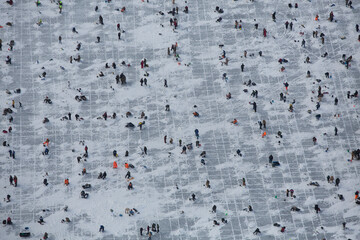Annual ice fishing activity at Minnesota, a large numbers of anglers gather at Minnesota ice fishing camp.