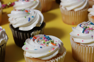 Cupcakes on Table at Party on Yellow Table