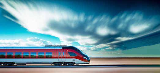 Profile of modern train in a landscape. - obrazy, fototapety, plakaty