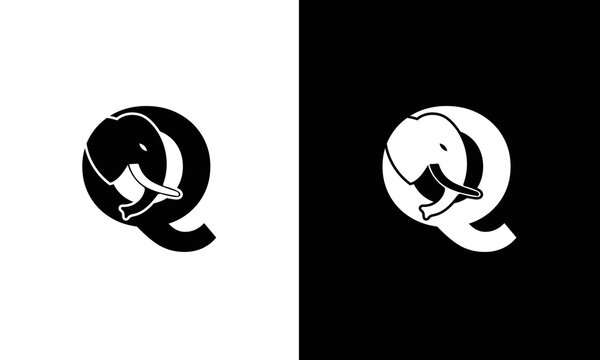 Initial letter Q with Elephant Abstract Vector Logo. Modern Elephant Q Letter Alphabet Logo Design Template.