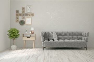 Obraz premium White living room with sofa. Scandinavian interior design. 3D illustration