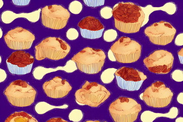 Illustration of muffins in the contemporary style, generative ai