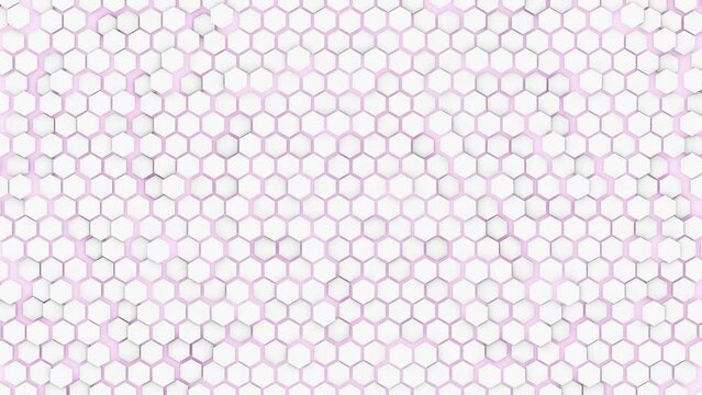 live wallpaper, turbulent wavy white small hexagons tile on light pink background, abstract background