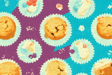 Illustration of muffins in the retro style, generative ai